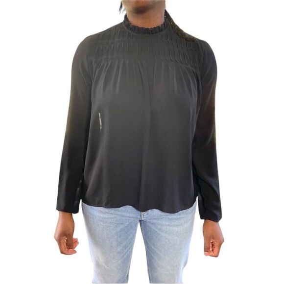 2/$20 Van Heusen Vintage High Neck Semi Sheer Smocked Blouse Size S - Picture 1 of 14